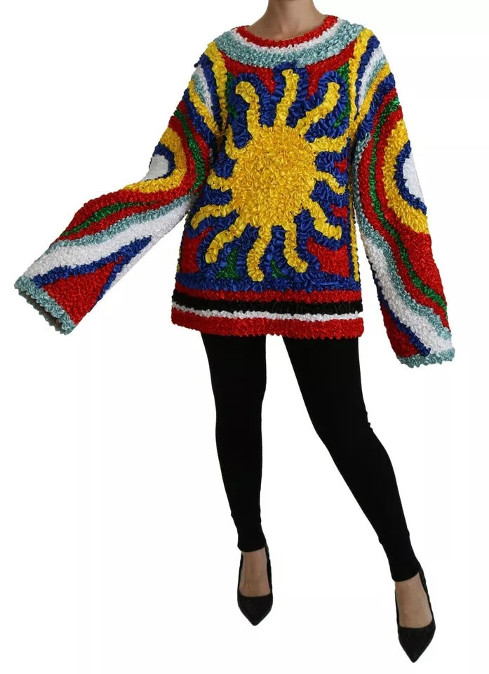 Dolce & Gabbana Multicolor Sun Ruffled Top Bluse Pullover
