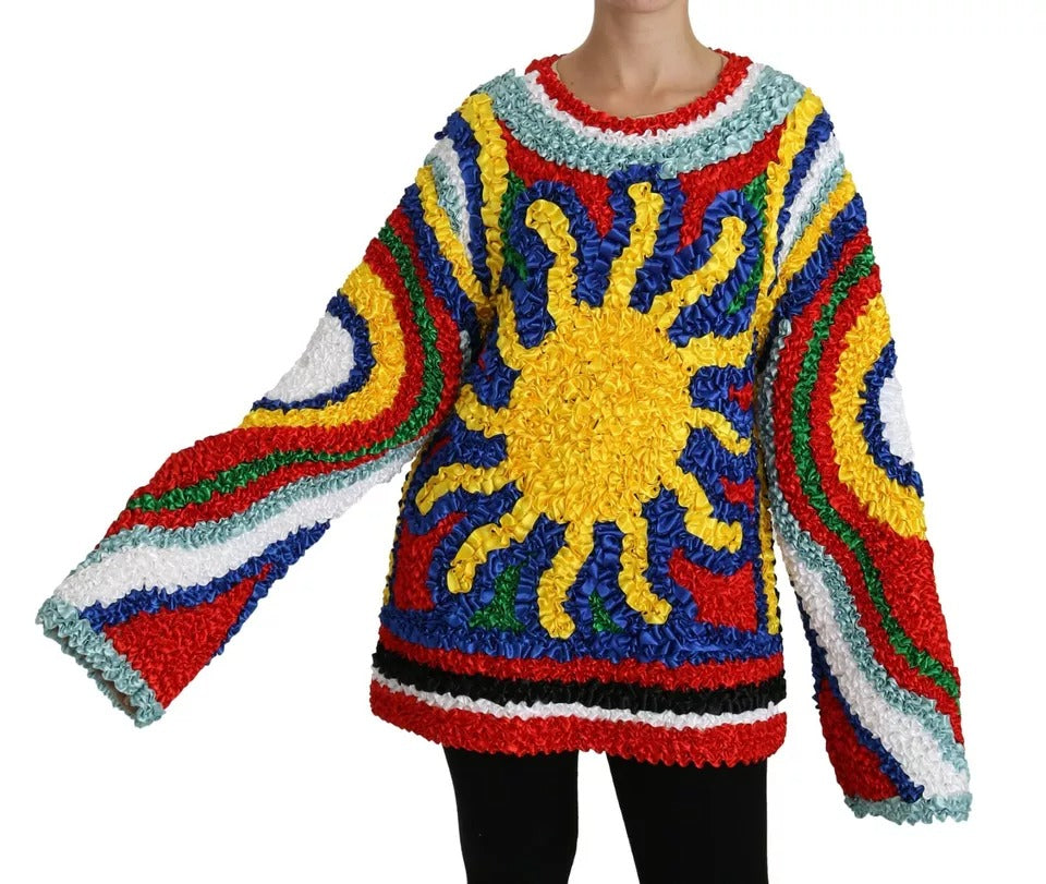 Dolce & Gabbana Multicolor Sun Ruffled Top Bluse Pullover