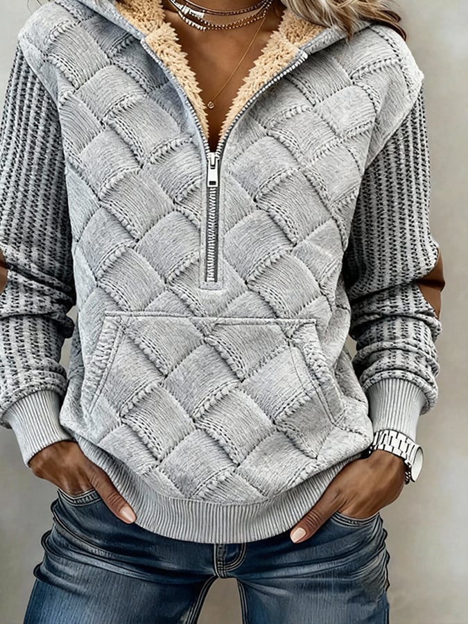 Damen Winter Sweatshirt grau mit Teddyfleece Kragen warm