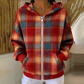 Winter Chic Showy Check Zip Front Hoodie - Warm, Stylisch & Vielseitig