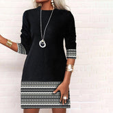 Herbstshaftes Aztec Mini-Kleid mit langen Ärmeln - Chic & Vielseitig kombinierbar