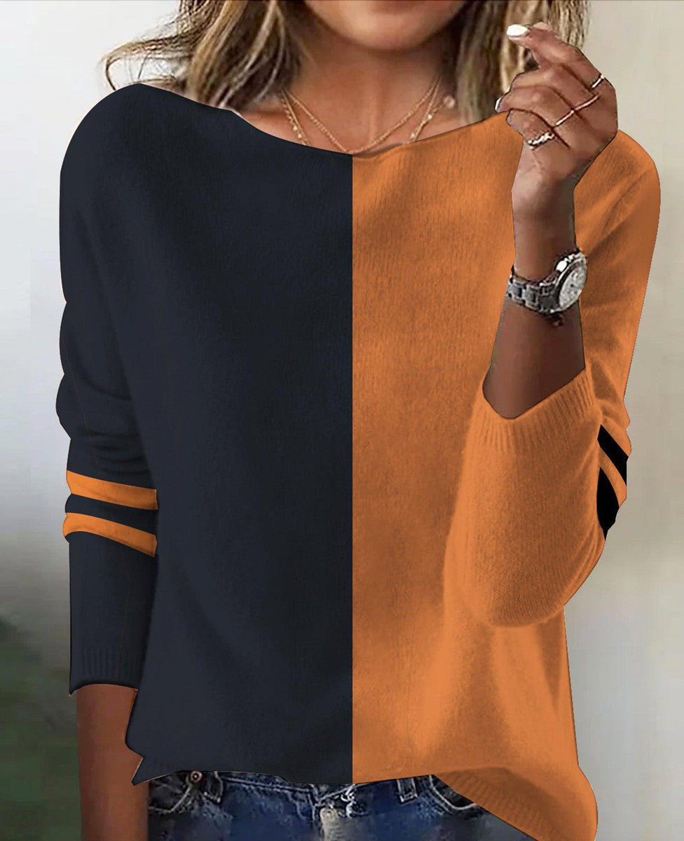 Stylish Orange Long Sleeve Color Block Sweater - Ihr Herbst-Fashion-Highlight