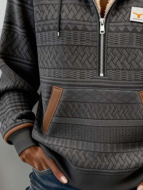 Kuscheliger Winter Hoodie mit Ethno-Muster und Kängurutasche