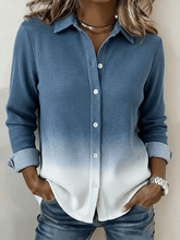 Winter Ombré Bluse Damen Blau-Weiß, Warm & Lässig S–5XL