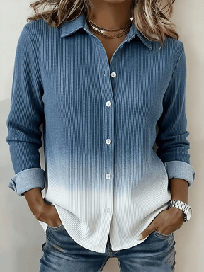 Winter Ombré Bluse Damen Blau-Weiß, Warm & Lässig S–5XL