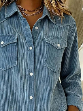 Warm Cordhemd Damen Winter Jeansblau Casual Oversize