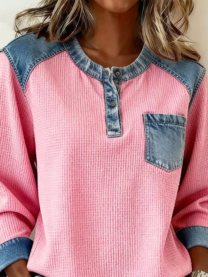 Kuscheliges Henley Waffle Longsleeve Pink für den Winter