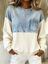 Winter Sweatshirt Creme mit Denim Colorblock warm & cozy