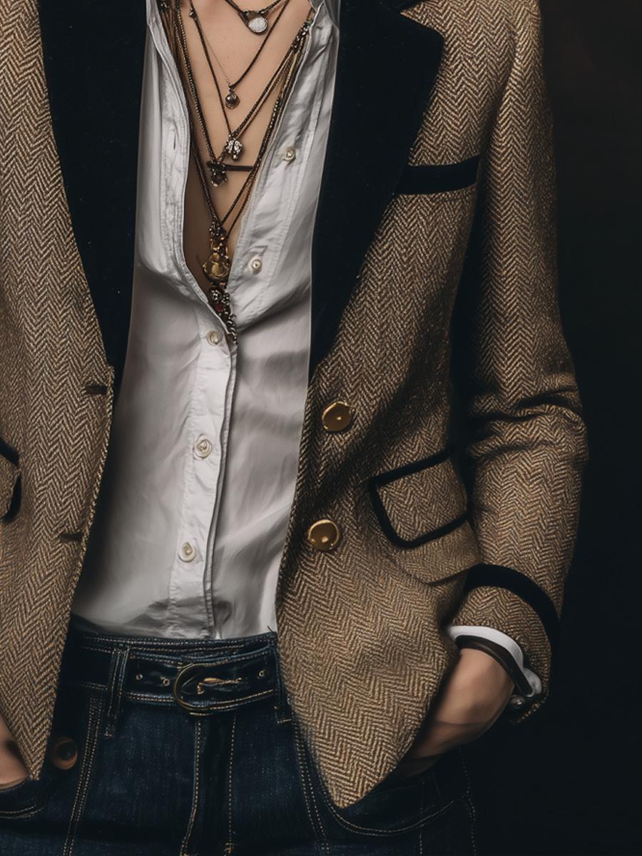 Winter Retro Blazer Braun tailliert warm für Damen