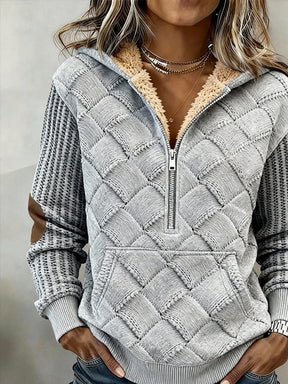 Damen Winter Sweatshirt grau mit Teddyfleece Kragen warm