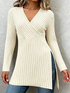 Winter Longsleeve Damen gerippt warm figurbetont creme