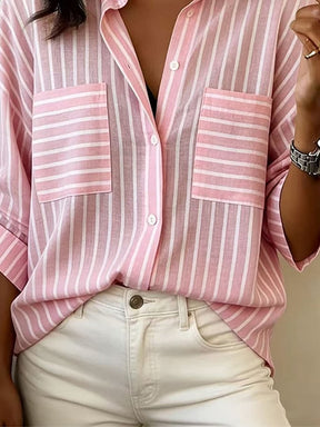 Winter Streifenbluse Rosa-Weiß – Wärmender Büro-Chic