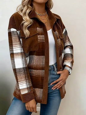 Kuscheliges Karo-Winterhemd Damen – warmes Overshirt Braun