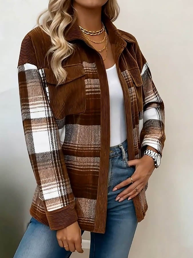 Kuscheliges Karo-Winterhemd Damen – warmes Overshirt Braun