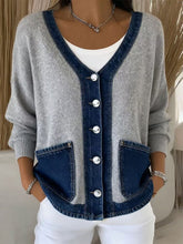 Warme Damen Strickjacke Grau mit Denim – Winter Cardigan