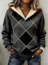 Damen Winter Pullover Hoodie Colorblock Teddyfutter warm