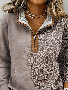 Boho Winter Sweatshirt taupe Mandala kuschelweich warm