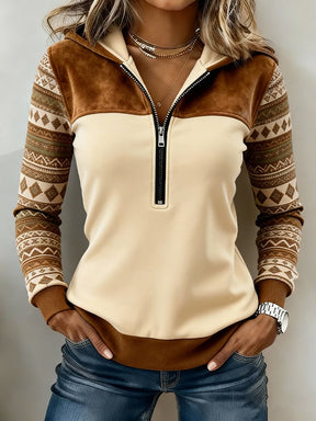 Winter Hoodie Damen creme-braun mit skandinavischem Muster