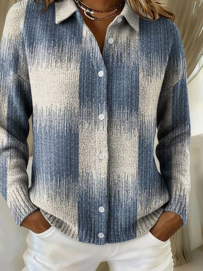 Winter Cardigan blau-creme warm kuschelig S-5XL Damen