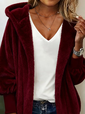 Kuschelige Damen Fleecejacke mit Kapuze Winter Oversize