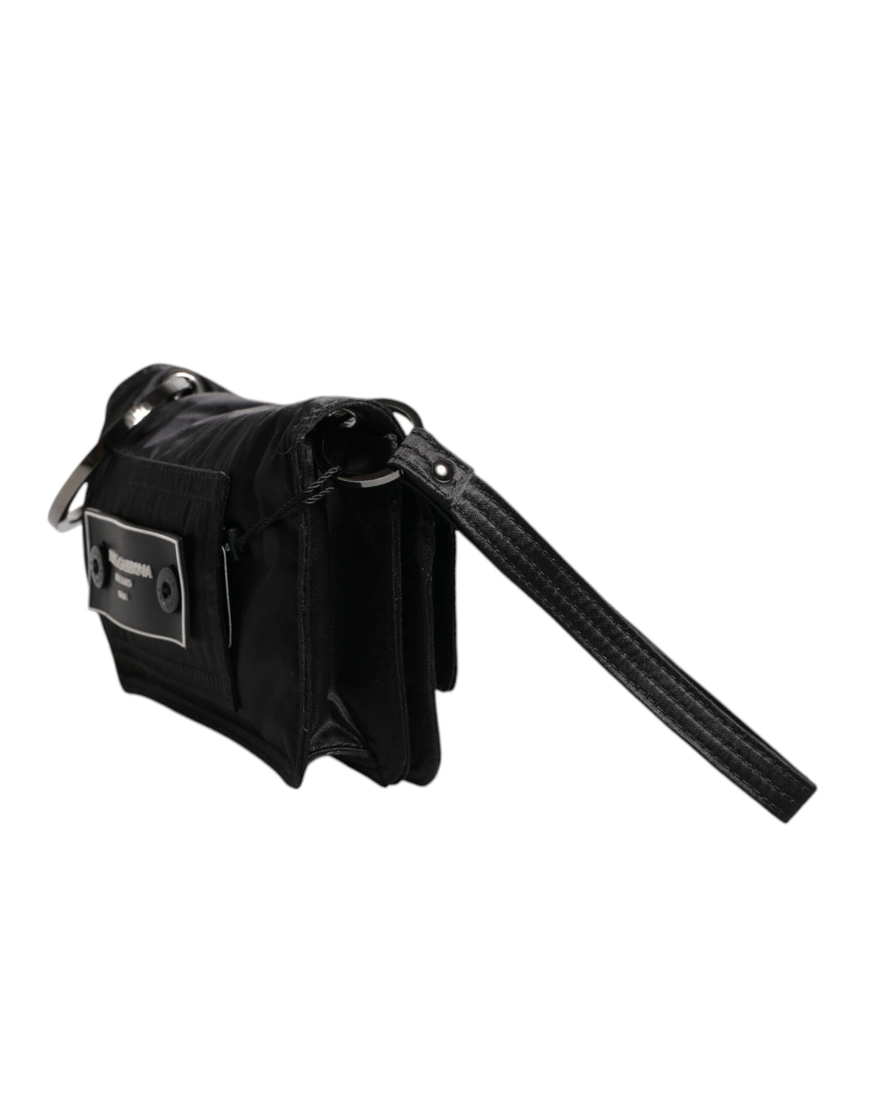 Dolce & Gabbana Schwarze Stoff Logo Two Way Clutch Crossbody Tasche