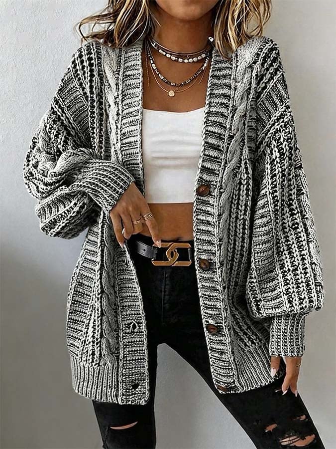 Kuschelige Oversize Winter-Cardigan grau schwarz für Damen