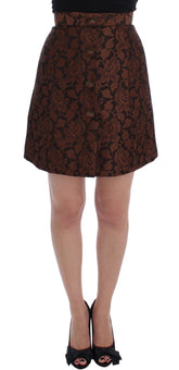 Dolce & Gabbana Brauner geblümter Brokat-Mini-Bubble-Rock