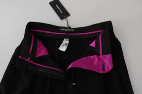 Dolce & Gabbana Schwarze Hose aus Wolle mit hoher Taille und Falten vorne