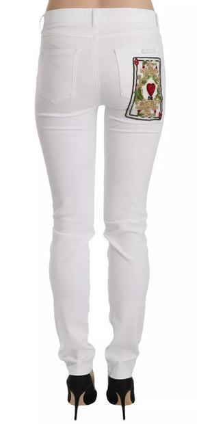 Dolce & Gabbana Weiße, kristallverzierte Skinny Jeans