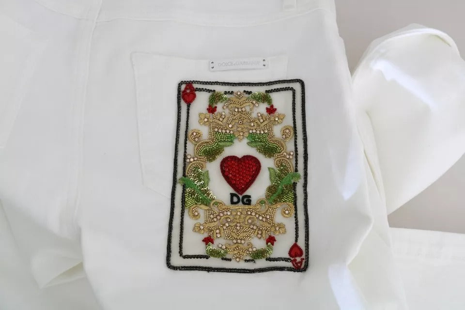 Dolce & Gabbana Weiße, kristallverzierte Skinny Jeans