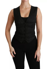 Dolce & Gabbana Schwarze Spitzenweste Slim Vest Silk Top