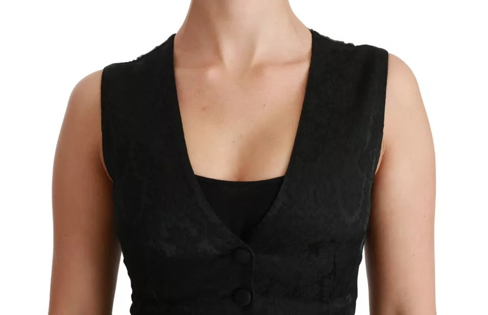 Dolce & Gabbana Schwarze Spitzenweste Slim Vest Silk Top