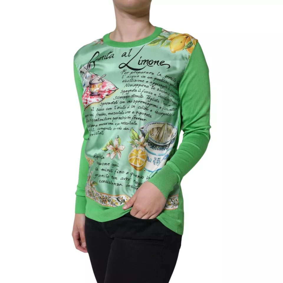 Dolce & Gabbana Grüner Seidenpullover Granita Al Limone mit langen Ärmeln