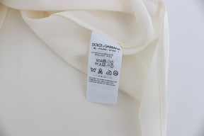 Dolce & Gabbana Weiße Pailletten-Schlüssel-Seidenbluse T-shirt Top