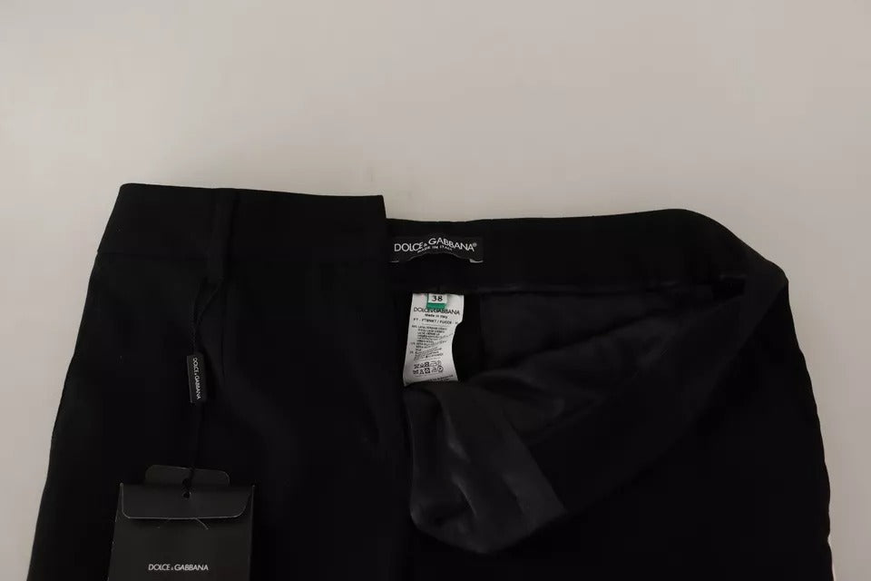 Dolce & Gabbana Schwarz-weiß-gestreifte Woll-Tapered Pants