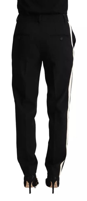 Dolce & Gabbana Schwarz-weiß-gestreifte Woll-Tapered Pants