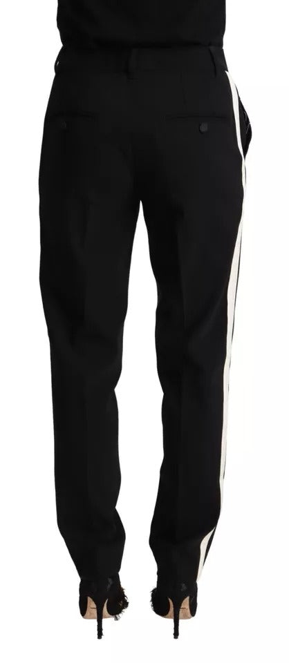 Dolce & Gabbana Schwarz-weiß-gestreifte Woll-Tapered Pants