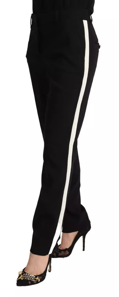 Dolce & Gabbana Schwarz-weiß-gestreifte Woll-Tapered Pants