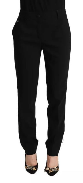 Dolce & Gabbana Schwarz-weiß-gestreifte Woll-Tapered Pants