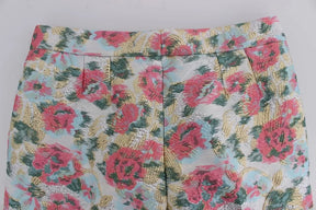 Dolce & Gabbana Weiß-rosa geblümte Brokat-Hose