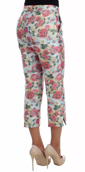 Dolce & Gabbana Weiß-rosa geblümte Brokat-Hose