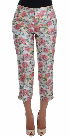 Dolce & Gabbana Weiß-rosa geblümte Brokat-Hose