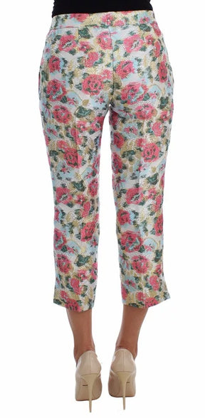 Dolce & Gabbana Weiß-rosa geblümte Brokat-Hose