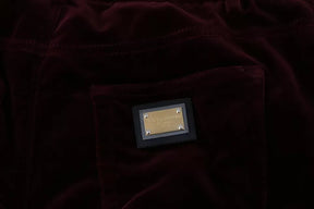 Dolce & Gabbana Bordeaux Samt Stretch Slim Fit Hose