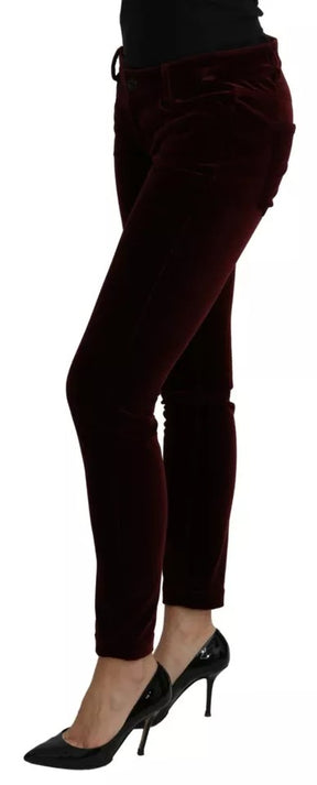 Dolce & Gabbana Bordeaux Samt Stretch Slim Fit Hose