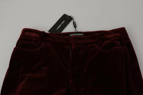 Dolce & Gabbana Bordeaux Samt Stretch Slim Fit Hose