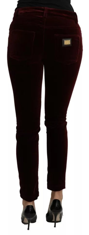 Dolce & Gabbana Bordeaux Samt Stretch Slim Fit Hose