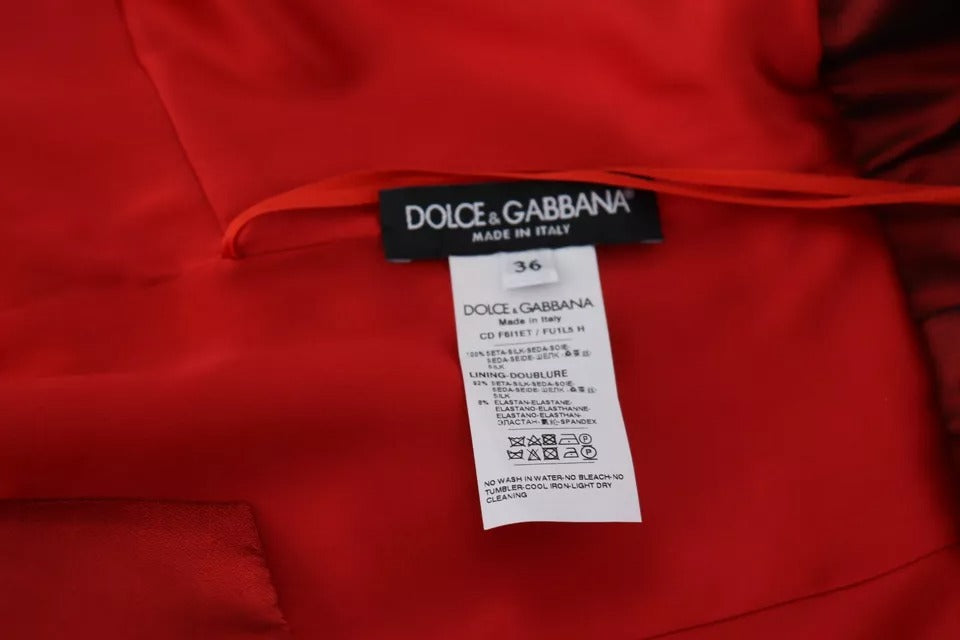 Dolce & Gabbana Rotes A-Linien plissiertes Midikleid aus Satin und Seide