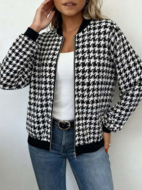 Winter Hahnentritt Bomberjacke warm & stylisch Zip Up