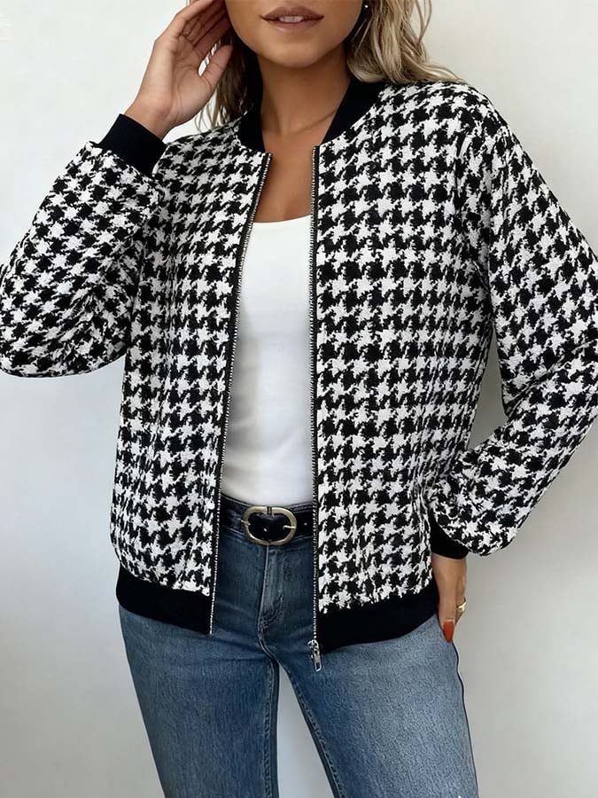 Winter Hahnentritt Bomberjacke warm & stylisch Zip Up